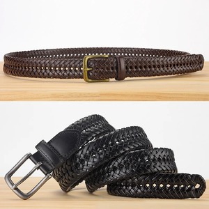 Ceinture tressée en cuir véritable pour hommes, avec sangle en tricot, jeans design vintage, ceintures tressées sans trous Cummerbunds de haute qualité - Product Image 2