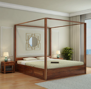 Cama moderna de caña, estructura de madera, cabecero tapizado y de ratán tejido, acabado natural, cajones de almacenamiento. - Product Image 4