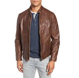 Veste en cuir marron vintage pour hommes-fermeture à glissière-vêtements d'extérieur élégants-look décontracté de moto-veste en cuir pour hommes - Product Image 1