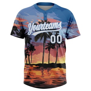 Camiseta de Béisbol Sublimada Personalizada con Estampado de Palmeras al Atardecer Tropical, Unisex, Transpirable, de Manga Corta, Ropa de Verano para Adultos - Product Image 2