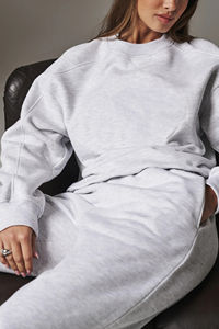 Ensemble de jogging 2 pièces 100% coton épais pour femmes 100% coton coupe ample épaule tombante logo imprimé personnalisé femmes - Product Image 2