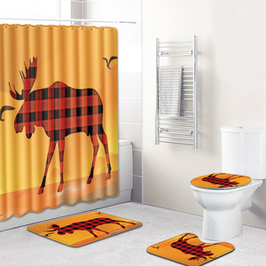 Funny Emoji Print <b>Bathroom</b> Rug <b>Set</b> Shower Curtain Toilet Cover Bath <b>Mat</b> 4 Piece - Product Image 3