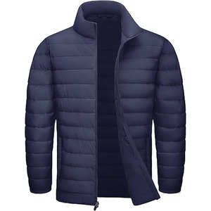 Veste matelassée légère noire et bleue avec logo personnalisé pour homme, manteaux en duvet imperméables surdimensionnés avec fermeture éclair chaude - Product Image 1