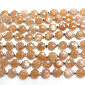 Perles naturelles en forme de pièce de monnaie à facettes en pierre de lune pêche en gros 10MM perles de pierres précieuses calibrées - Product Image 4