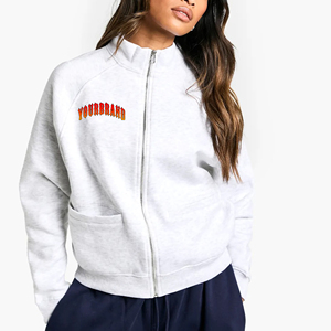 Vente en gros de sweat-shirt de ville 380GSM pour femme 100% coton avec fermeture à glissière complète sweat-shirt pour femme oversize heavyweight oem - Product Image 1