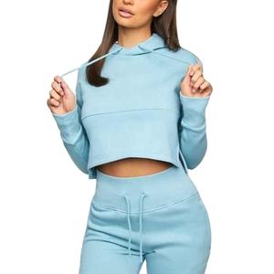Moda personalizada Casual Sport Wear Crop Top Sudadera con capucha Jogger recortada Sudadera con capucha conjuntos chándales deportes gimnasio Sudadera con capucha 2026 - Product Image 1