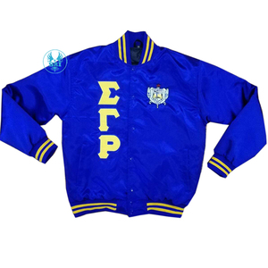 Wholesale Sigma Gamma Rho Stylish Satin Jacket Rib <b>Stand</b> Collar High Street Design Winter Bomber One Layer Polyester Coated - Product Image 4