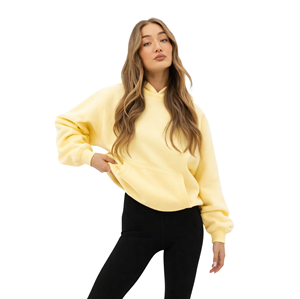 Sudadera Extra Grande para Mujer, 50% Algodón, 50% Poliéster, Color Amarillo Mantequilla, Estilo Urbano, Hombros Caídos, Corte Holgado, Moda de Invierno - Product Image 1
