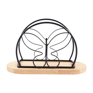 Porte-serviettes en métal étoile dorée avec base en bois Support de mouchoirs autoportant moderne pour cuisine, table à manger, hôtel et restaurant - Product Image 3