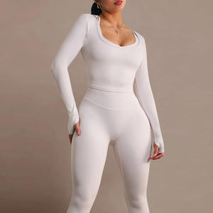 Custom Women Yoga Set 2 Piece Hooded Long Sleeve <b>Crop</b> Top with High Waist <b>Leggings</b> Thumbhole Soft Fabric Yoga Pants Activewear - Product Image 6