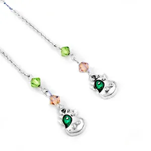 Boucles d'oreilles en argent 925 avec breloque vache, pierre précieuse verte, rhodié, motif géométrique, pour fiançailles, mariage, anniversaire, fête, cadeau religieux, perle - Product Image 3