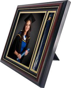 Graduation <b>Photo</b> Shadow Box <b>Frame</b> with Tassel Holder for <b>8x10</b> Pictures ,Real Glass, Black Over Gold Double Mat & Tabletop - Product Image 2