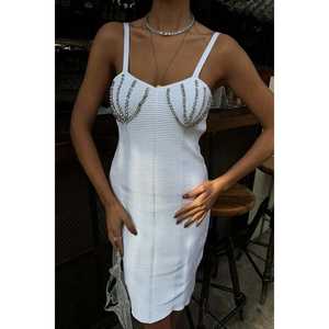 Vestido Mini Belina Hecho a Mano con Adornos de Piedras 2804 con Cintura Natural - Product Image 5