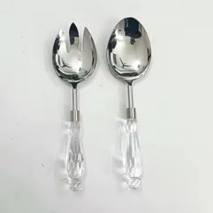 Ensembles de serveurs à salade en acier inoxydable à poignée en acrylique doré poli et argenté pour la maison et la table de mariage - Product Image 6