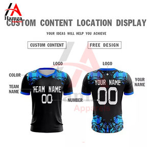 Camiseta de fútbol de sublimación azul negro 100% poliéster 160 GSM tela transpirable nombre del equipo personalizado y número camiseta de fútbol - Product Image 2