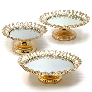 Set 3 pièces Crystal Shine Plated Cheese Dessert Cupcake Cake Stand avec plaque miroir-Forme Lotus avec base - Product Image 5