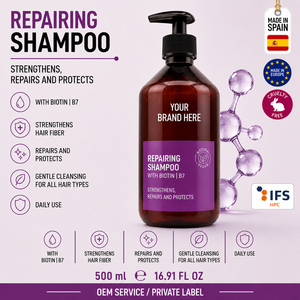 Private Label <b>Biotin</b> Repair Shampoo 500ml OEM | Strengthening Volumizing Hair Repair Shampoo Split Ends | Spain EU - Product Image 1