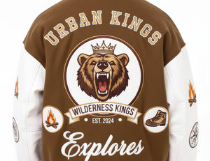 Chaqueta Varsity marrón | Bomber Letterman de lana y algodón 100% | Ropa de calle de hombre con cuello levantado - Product Image 4