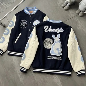 Hiver Noir Vandythepink Cuir Véritable Toile Imperméable Respirant Brodé Lettre Impression Baseball Jersey Street Patchwork - Product Image 4