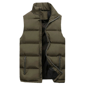 Automne hiver hommes tissu léger gilet à la mode sans manches col montant bouffant veste poches chaudes épaissir manteau OEM Service - Product Image 5