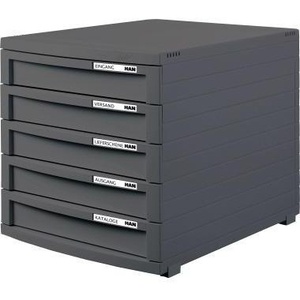 HAN CONTUR 5-<b>Drawer</b> Box (DIN A4 DIN B4 DIN C4) in Dark Gray with Polystyrene Housing for Paper & Media <b>Storage</b> - Product Image 1