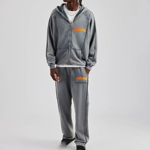 ชุดเสื้อฮู้ดมีซิปและกางเกงวอร์มผ้าฝ้าย100% 2ชิ้นใส่สบายชุดเสื้อผ้ามีฮู้ดและกางเกงทรงบานสำหรับผู้ชาย - Product Image 4