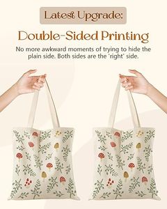 กระเป๋าผ้าแคนวาสลายทางสวยงามสำหรับผู้หญิงหัวเข็มขัดแม่เหล็กมีซิปกระเป๋าด้านในของใบเห็ดช้อปปิ้ง - Product Image 5