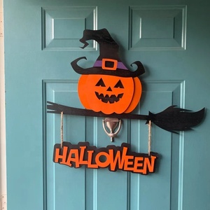 Halloween Pumpkin <b>Door</b> <b>Hanger</b> Great Fall Decor Wooden Plywood Box Table Top Design Home Style Animal Wood Crafts Wall Sign - Product Image 1