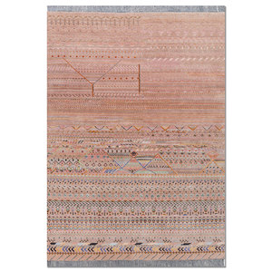 Tapis noués à la main en laine et soie de bambou à motifs géométriques Manchaha, rose et violet, pour usage domestique - Les-2888 - Product Image 1