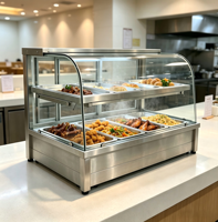 BMS-5A 5-Pfannen 2-Ebenen Speisenwärmer mit Schiebetür, Warmhaltevitrine für Gewerbe, Hotel, Restaurant, Buffet