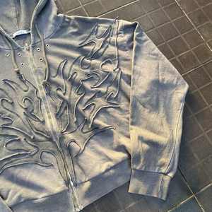 Custom Streetwear Hoodie Applique Work Cotton Vintage Sweatshirt Heavyweight Embroidery Acid Wash Zipup Zip up Hoodie - Product Image 3