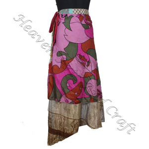 กระโปรงผ้าไหมอินเดียใหม่สำหรับเด็กผู้หญิงกระโปรงยาว2ชั้นผ้าส่าหรีโบโฮ - Product Image 2