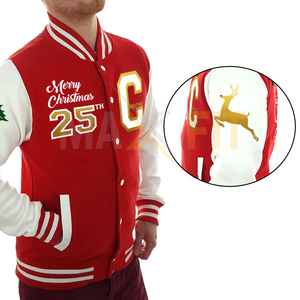 2025 Customized MAXFIT ENTERPRISES Men's Varsity <b>Jacket</b> <b>Christmas</b> Patch Stand Front Good Quality Canvas Multiple Colors - Product Image 6