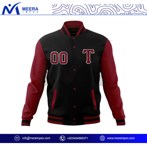 แจ็กเก็ตทีมัสซิตี้ของผู้ชายสีแดงสีดำล้วนผ้าขน100% ตามสั่งมีกระเป๋าด้านข้างโอเวอร์ไซส์ - Product Image 3