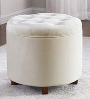 Banc ottoman moderne de style farmhouse, fait main, avec base en bois plaqué or et assise en velours crème, pouf, repose-pieds, tabouret