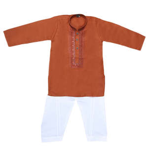 Traje Kurta Shalwar Bordado para Niños - Marrón Oscuro - Product Image 3