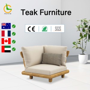 أريكة خارجية مقاومة للماء من خشب الساج ، مجموعة فيلا ترفيهية ، مجموعة مقاعد فناء - Product Image 2