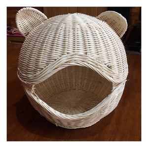 เตียงสัตว์เลี้ยงหวายสานธรรมชาติพร้อมหมอนนุ่มๆน้ำหนักเบาและพกพาได้รังสบายสำหรับแมวและสุนัขงานฝีมือแฮนด์เมดไม่เหมือนใคร - Product Image 1