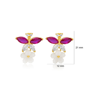 Minimalist Ruby Zircon Marquise Cut Stud Earrings Flower Design Handcrafted Turkish 925 Sterling Silver Jewelry - Product Image 3