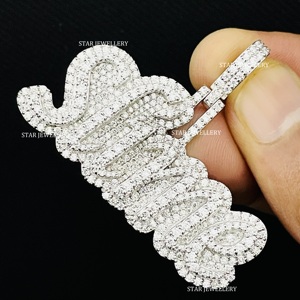 Pendentif personnalisé en argent sterling 925 glacé VVS Moissanite à cinq lettres, pendentif glacé Moissanite à cinq lettres avec caution personnalisée - Product Image 4