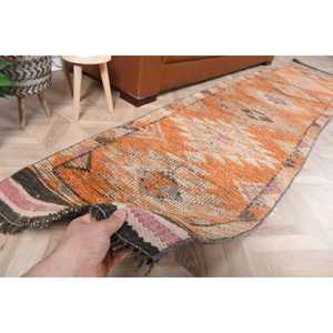 Tapis turc Herki 2,4 x 10,8 pieds, tapis en laine vintage à motifs orange - Product Image 3