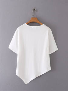 Camiseta de verano para mujer, Camiseta holgada informal con cuello redondo, camiseta de manga corta con tu logo, venta al por mayor - Product Image 2