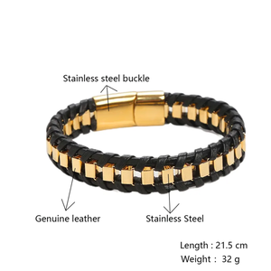 High Quality Multilayered Rope String <b>Bracelet</b> Magnetic Stainless Steel Clasp in Black Premium Genuine <b>Leather</b> <b>Bracelet</b> for <b>Men</b> - Product Image 5