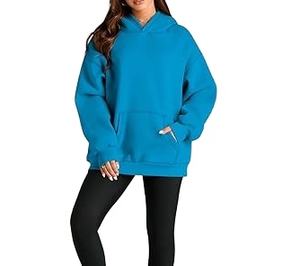 Sweat à capuche épais bleu uni pour homme, coupe droite à épaules tombantes, hauts élégants d'hiver 100 % coton imperméable 2026 - Product Image 3