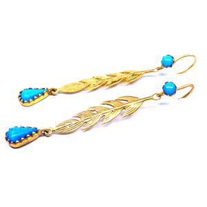 Boucles d'oreilles pendantes en argent sterling plaqué or 925 de style vintage pour femmes en forme de goutte - Product Image 1