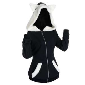 <b>Women's</b> Breathable Long Autumn Winter Cute Color Block Cat Ears <b>Zipper</b> Thick Fleece Hooded Sweatshirt with Pockets Customizable - Product Image 6