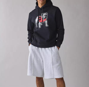 Sweat-shirts à capuche pour hommes en coton 100% lavé à la française, coupe ample, broderie, lavage à l'eau sale, doublure d'hiver, uni - Product Image 2