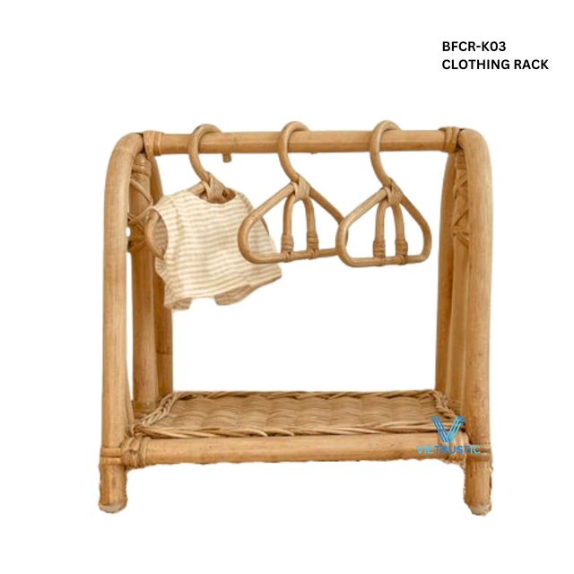Vietrustic Boho Rattan Bamboo Clothing Rack Nursery Organizer Babyroom Furniture Rustic Kids Room Decor Natural Home Style