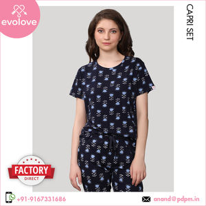 คุณภาพมาตรฐานสูงขายกันอย่างแพร่หลายผ้าฝ้ายนุ่มล้างทางชีวภาพชุดราตรีของผู้หญิงชุดนอนชุดถักชุดคาปรีสองชิ้น - Product Image 5