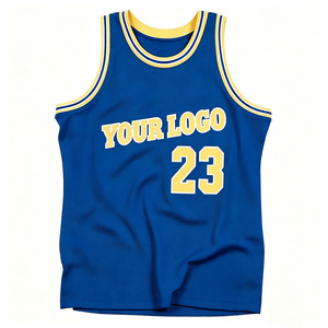 Maillot de basketball vintage classique à rayures bleues et jaunes en maille respirante, avec logo et numéro personnalisés, uniforme sportif confortable pour le quotidien - Product Image 1